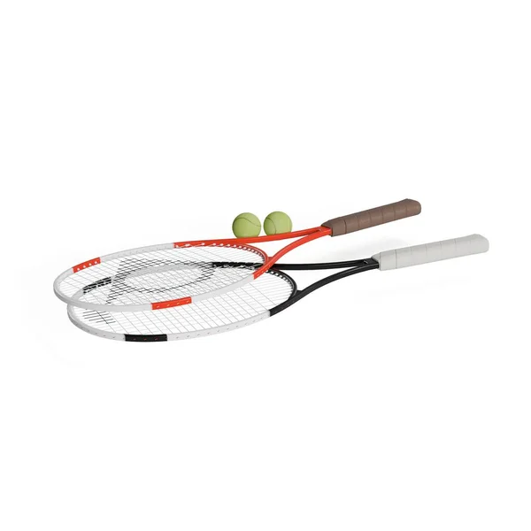 Illustrazione Racchette Tennis Con Palle Isolate Sfondo Bianco — Foto Stock