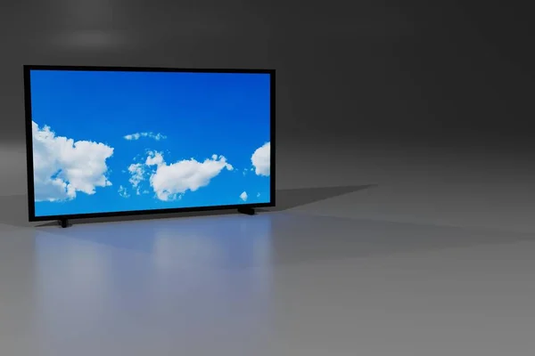 Monitor Telewizyjny Zachmurzonym Niebem — Zdjęcie stockowe