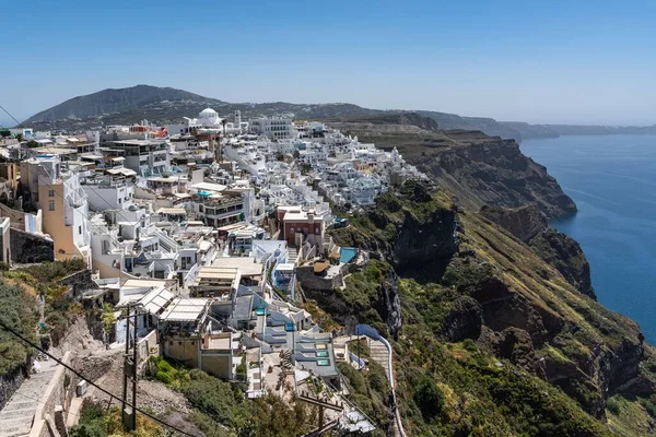 Ein Atemberaubender Panoramablick Auf Fira Die Hauptstadt Santorinis Mit Blick — Stockfoto