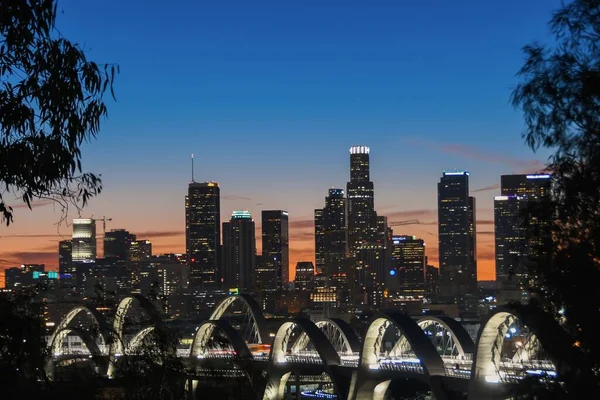 Het Uitzicht Sixth Street Viaduct Avond Los Angeles Californië — Stockfoto