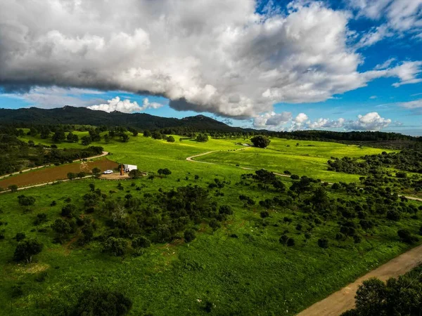 Зеленый Пейзаж Облачным Небом Фоне Португалии — стоковое фото