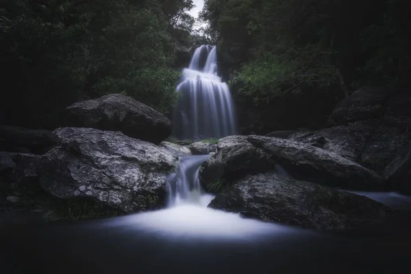 Een Smalle Waterval Het Bos — Stockfoto