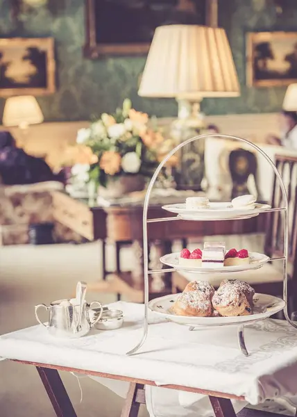 Ett Bord Engelska Stately Home Set För Afternoon Tea — Stockfoto