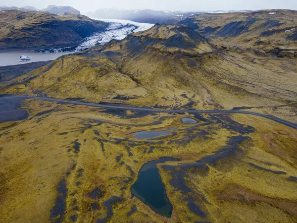 Una Vista Panorámica Valle Con Cauce Río Carretera Islandia — Foto de Stock