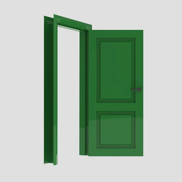 Green Set Wooden Interior Door Illustration Different Open Closed Isolated — Stock Photo, Image