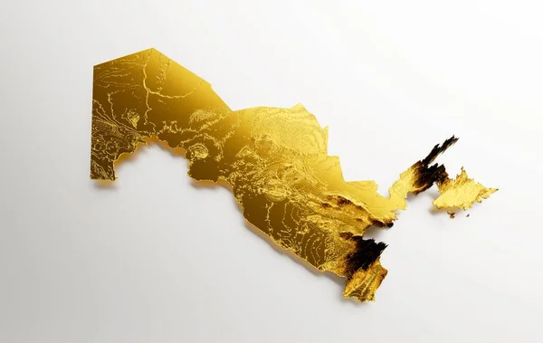 Vykreslení Zlaté Mapy Uzbekistánu Izolované Bílém Pozadí — Stock fotografie