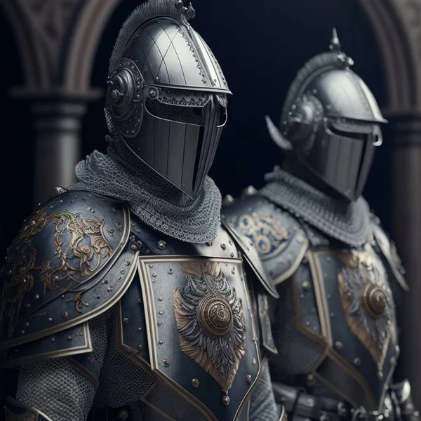 Uma Ilustração Realista Cavaleiros Castelo Com Fundo Escuro — Fotografia de Stock