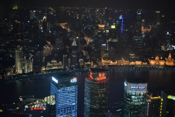 Cityscape Shanghai Illuminated Skyscrapers Night China — Stock Photo, Image