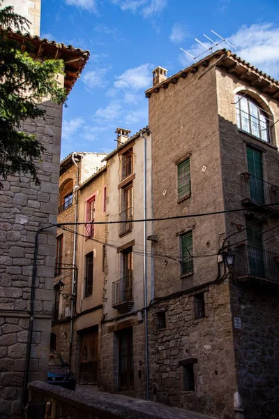 Beautiful View Narrow Street Traditional Residential Buildings Old Town Solsona — Stock Photo, Image