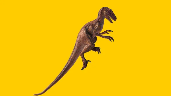 Dinossauro Velociraptor Brinquedo Fundo Amarelo — Fotografia de Stock