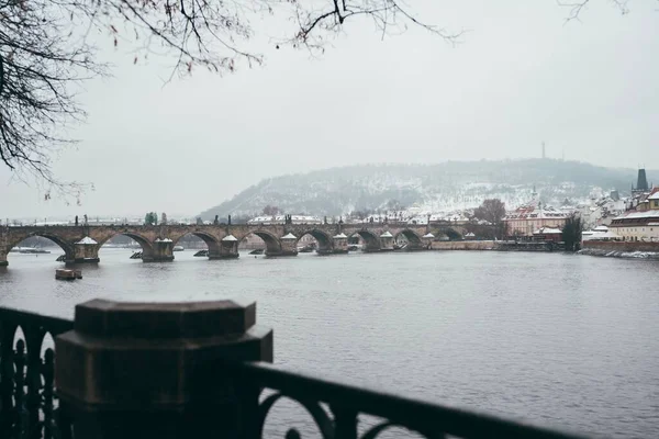 Une Belle Vue Sur Pont Charles Sur Rivière Vltava Prague — Photo