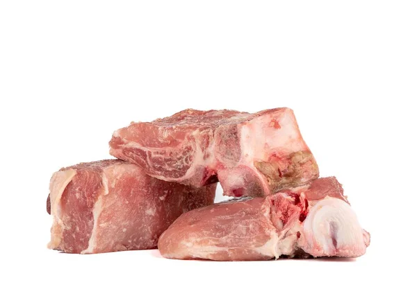 Closeup Pieces Fresh Raw Pork Stew White Background — Stock Photo, Image