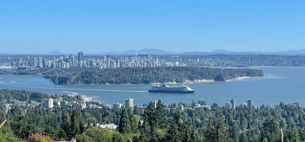 Панорамний Панорамний Знімок Міста Ванкувер Канада Під Ясним Блакитним Небом — стокове фото