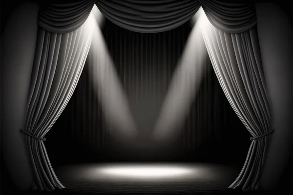Illustration Stage Black Curtains White Lights Isolated White Background — Stock Photo, Image