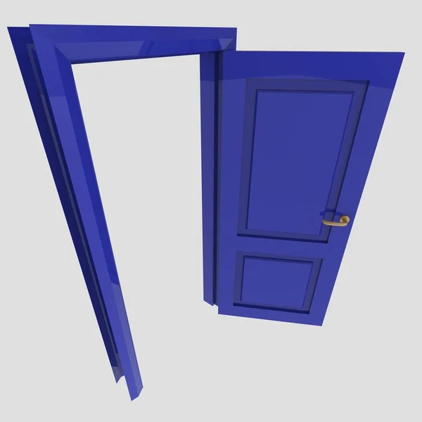 Azul Conjunto Madeira Porta Interior Ilustração Diferente Aberto Fechado Isolado — Fotografia de Stock