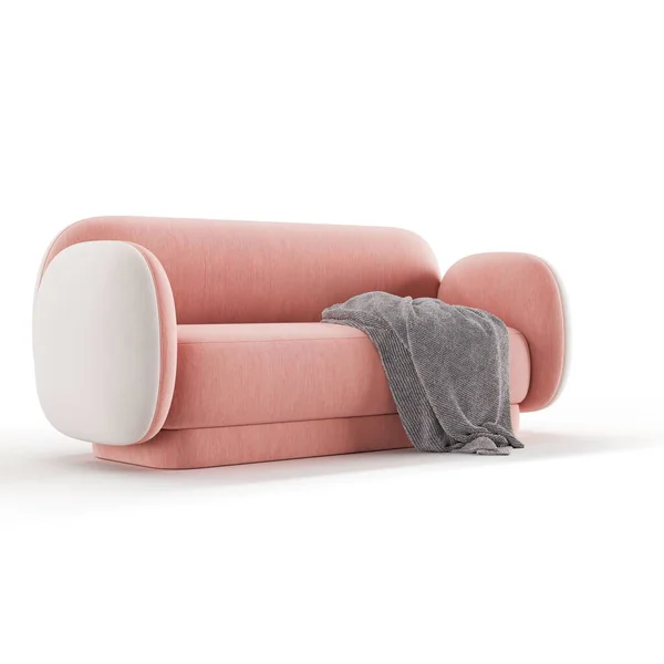 Illustration Modern Pink Sofa Dengan Selimut Abu Abu Terisolasi Pada — Stok Foto