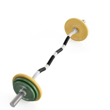 Beyaz arkaplanda izole edilmiş bir halterin 3 boyutlu bir çizimi