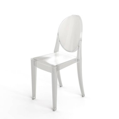 Beyaz arka planda izole edilmiş bir sandalyenin üç boyutlu bir çizimi