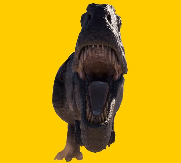 Ilustracja Gigantozaura Dinozaura Ryczącego Jego Dużymi Ustami Wyizolowanymi Żółtym Tle — Zdjęcie stockowe