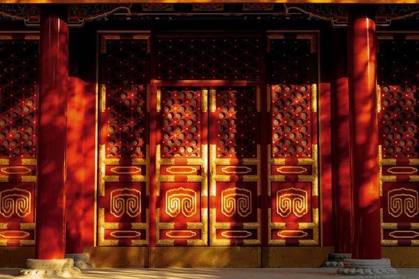 黄金と赤のドアで北京の頤和園の外観の詳細 — ストック写真