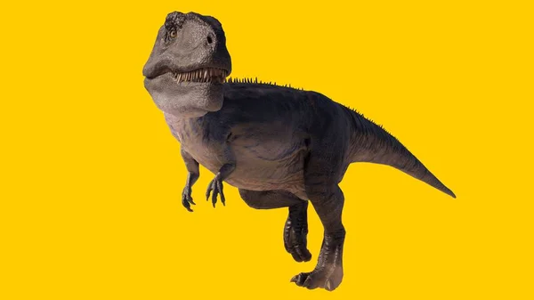 Ilustracja Gigantozaura Chodzącego Dinozaura Wielkimi Zębami Żółtym Tle — Zdjęcie stockowe