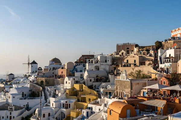 Stad Oia Santorini Met Traditionele Cycladische Huizen Met Uitzicht Zee — Stockfoto