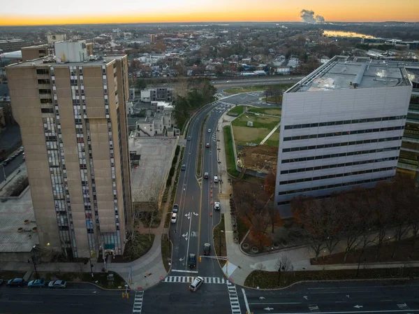 Una Vista Aérea Amanecer Sobre Los Edificios Centro Trenton Nueva — Foto de Stock