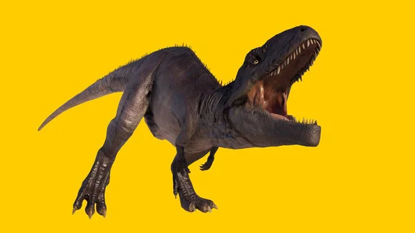 Renderowanie Tyranozaura Rex Odizolowany Żółtym Tle — Zdjęcie stockowe
