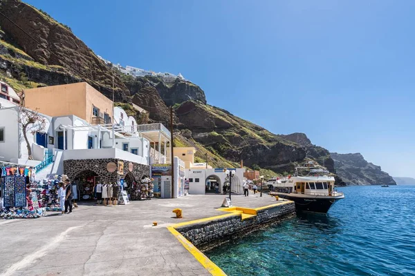 Malebný Výhled Malebný Přístav Fira Hlavní Město Ostrova Santorini Řecko — Stock fotografie