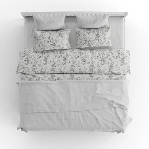 一张白色的床 枕头与白色背景隔离的3D图片 — 图库照片