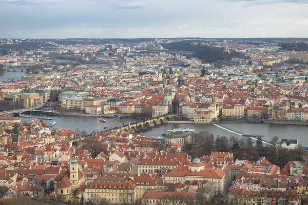 Aerial View Cityscape Prague Czech Republic Cloudy Day Bridge Vltava — Stock Photo, Image