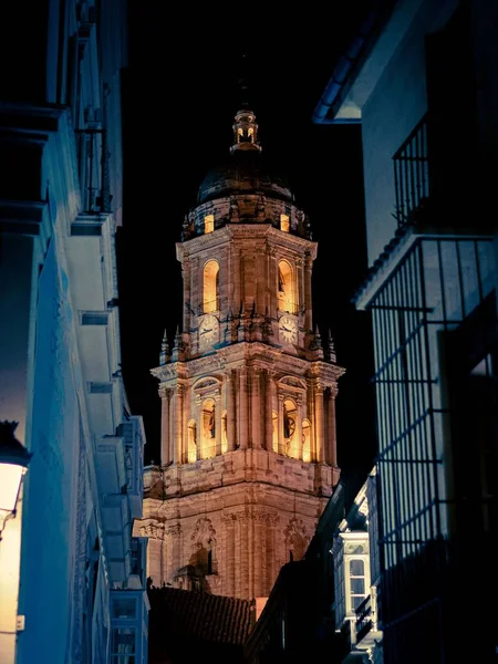 Plano Vertical Catedral Encarnación Málaga Por Noche España —  Fotos de Stock