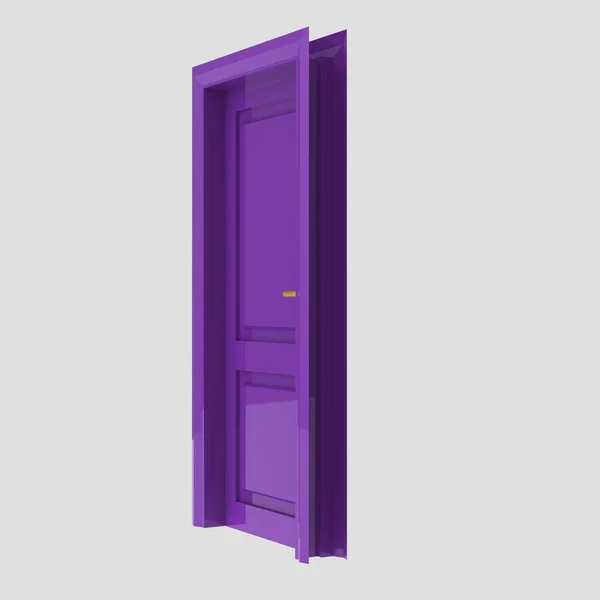 紫色木门插画设置不同的开闭隔离白色背景 — 图库照片