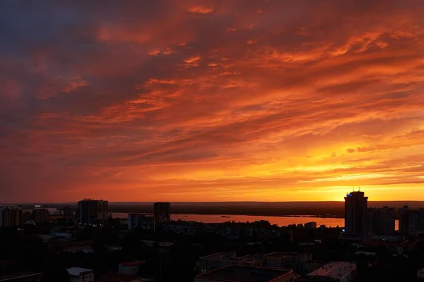 Vacker Bild Orange Solnedgång Över Staden — Stockfoto