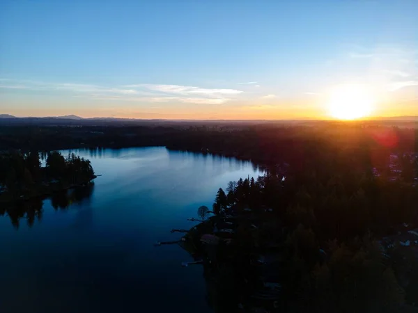 Vista Aérea Del Lago Hicks Atardecer Estado Washington — Foto de Stock