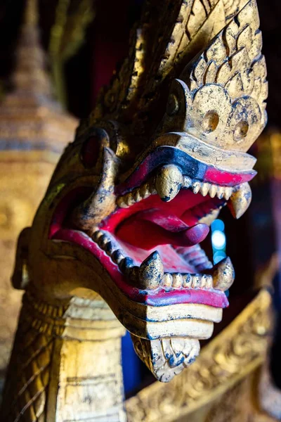 Primer Plano Water Dragon Naga Wat Xieng Thong Luang Prabang —  Fotos de Stock