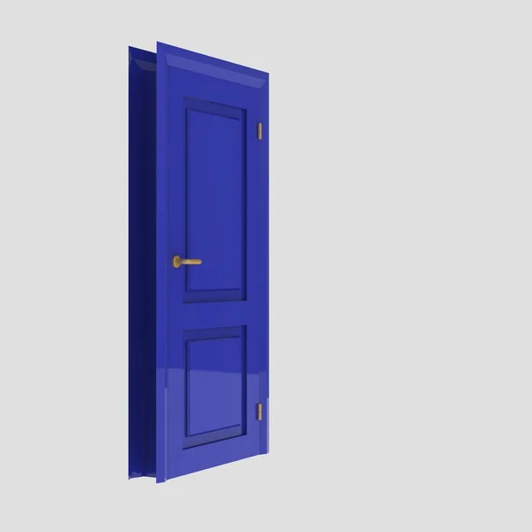 Modrá Dřevěná Sada Vnitřní Dveře Ilustrace Jiné Otevřené Uzavřené Izolované — Stock fotografie