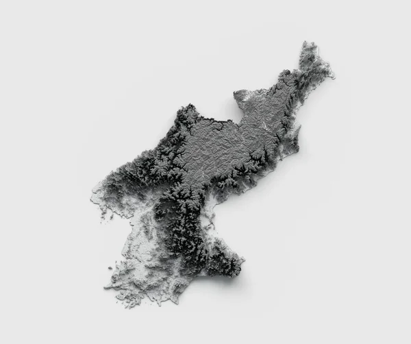 Rendering Shaded Relief North Korea Map Isolated White Background — Stock Photo, Image