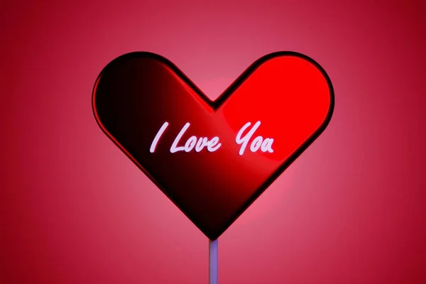 Heart Shaped Lollipop Words Love You Pink Background — Stock Photo, Image