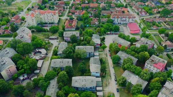 Disparo Avión Tripulado Barrio Residencial Durante Día Serbia —  Fotos de Stock