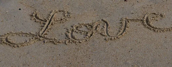 Panoramabild Text Kärlek Skriven Strand Sand — Stockfoto