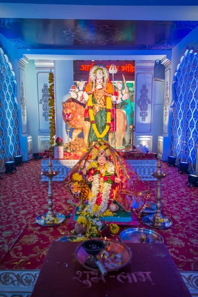 Hermoso Ídolo Maa Durga Adorado Mandal Mumbai Para Auspicioso Festival —  Fotos de Stock