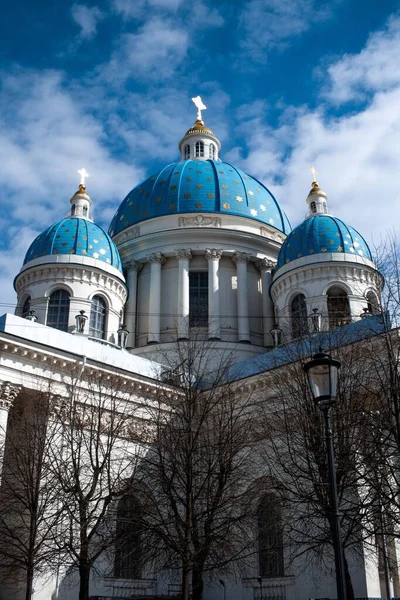 Vertikal Låg Vinkel Skott Den Historiska Troitsky Katedralen Sankt Petersburg — Stockfoto
