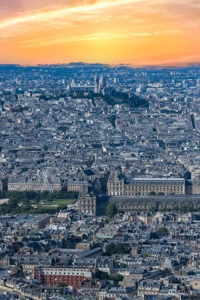 Paříž Letecký Výhled Zahrada Tuileries Louvre Bazilikou Sacre Coeur Montmartre — Stock fotografie