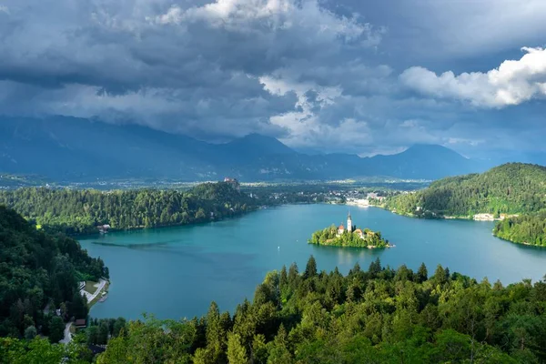 Luftaufnahme Über Dem Bleder See Slowenien — Stockfoto