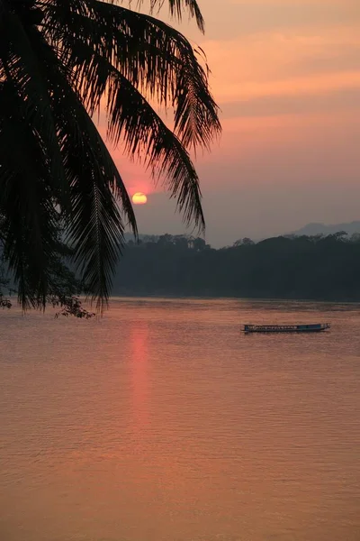 Zonsondergang Met Een Boottocht Mekong Rivier — Stockfoto