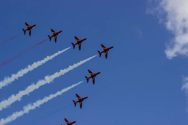 Ein Hoher Winkel Roter Pfeile Flugzeuge Von Der Cosford Air — Stockfoto