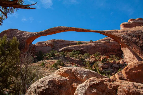 Arcos Pedra Natural Diante Céu Azul Parque Nacional Utah — Fotografia de Stock