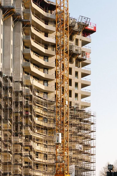 Eine Vertikale Aufnahme Des Bauprozesses Eines Großen Gebäudes Paris Während — Stockfoto