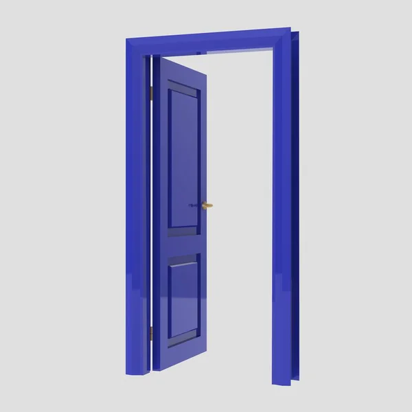 Mavi Ahşap Set Kapı Illüstrasyonu Farklı Açık Kapalı Izole Beyaz — Stok fotoğraf